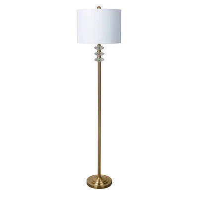 Providence Brushed Brass Floor Lamp with White Fabric Drum Shade, 60"