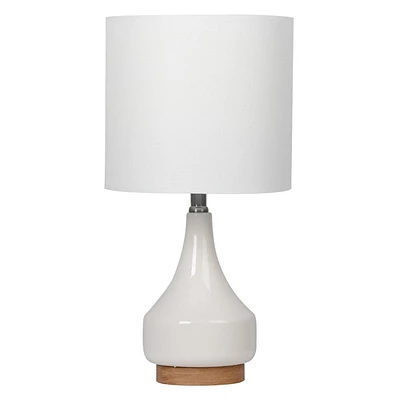 Crosby St. Off White Ceramic & Wood Finish Small Lamp with Shade, 19"