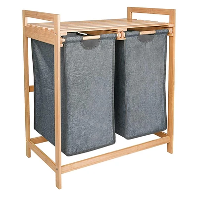 Bamboo Laundry Double Sorter with Removable Liners