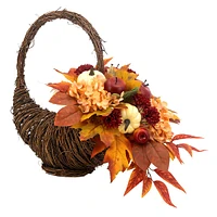 Honeybloom Cornucopia with Pumpkins & Apple Leaves, 18"