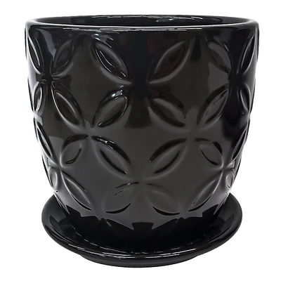 Indoor Black Marion Pot with Saucer, Small