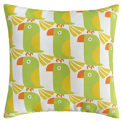 Green Parrot Pattern Square Outdoor Throw Pillow, 17"