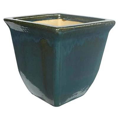 Ocean Blue Ceramic Tapered Square Outdoor Planter