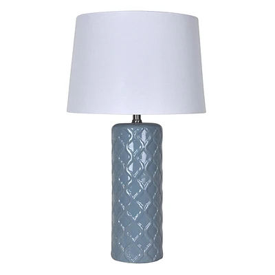 Providence Blue Ceramic Quatrefoil Textured Table Lamp, 26"