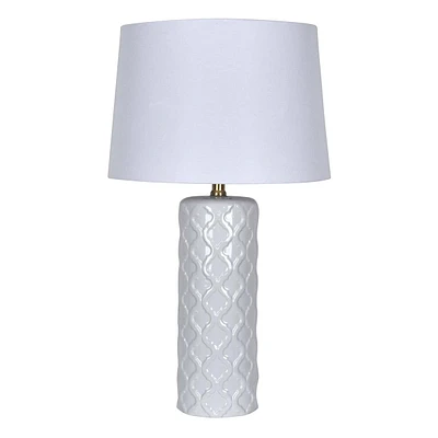 Providence White Ceramic Chevron Textured Table Lamp, 26"