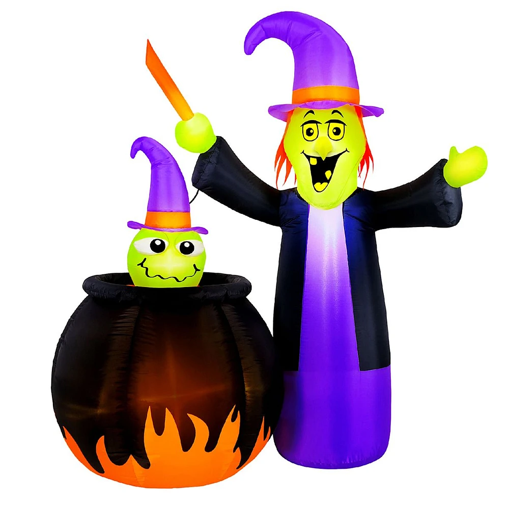 Inflatable Animated Witch with Cauldron, 5'