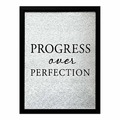 Glass Framed Foiled Progress Over Perfection Print Wall Sign, 12x16