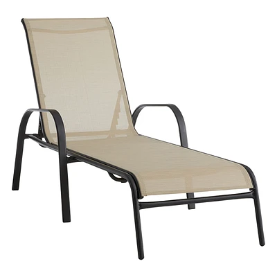 Stackable Taupe Sling Patio Chaise Lounge Chair