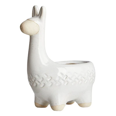 Indoor Rustic White Llama Ceramic Planter, 5"