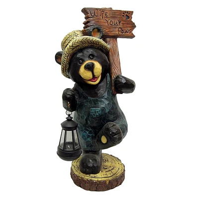 Bear Outdoor Garden Statue with Solar Lantern, 22.5"