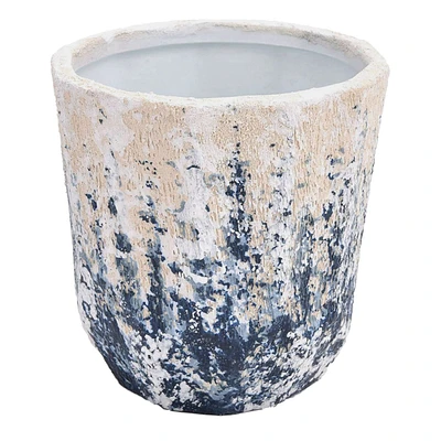 Indoor Ivory & Blue Textured Ceramic Planter, Small