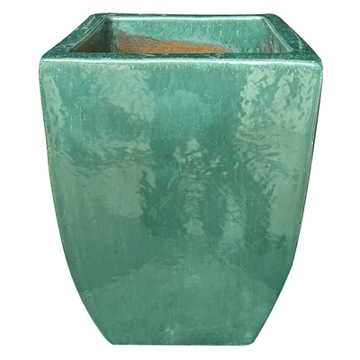 Tall Aqua Ceramic Tapered Outdoor Planter, Large