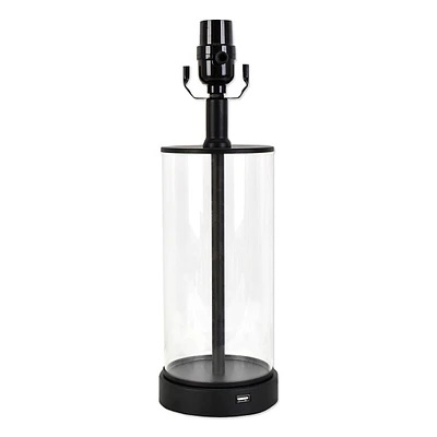 Black & Glass Column Lamp Base with USB, 17"