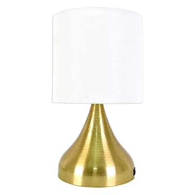 Gold Tapered Cone Small Lamp with Shade & USB, 15"