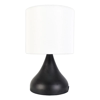 Black Tapered Cone Small Lamp with Shade & USB, 15"