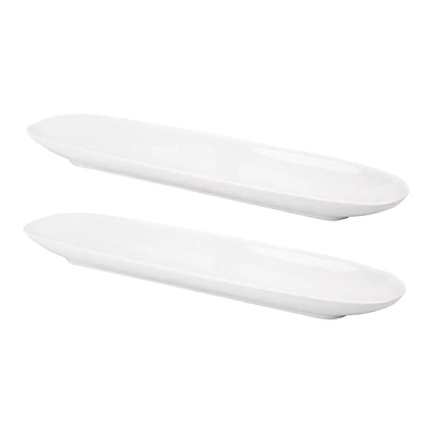 Set of 2 White Porcelain Oval Tray, 13"