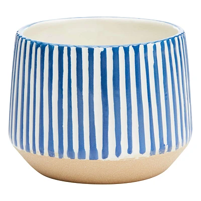 Indoor Blue Striped Ceramic Planter, Small