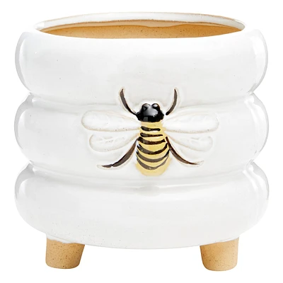 Indoor White Honeybee Stoneware Planter