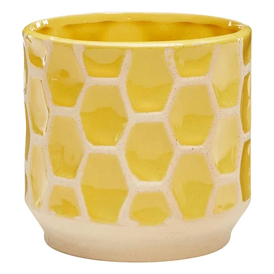 Honeycomb Indoor Yellow Patterned Stoneware Planter, Small