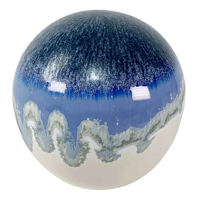 Blue Glaze Ceramic Orb, 4"