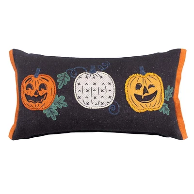 Embroidered Pumpkin Trio Throw Pillow, 14x24