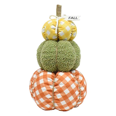 Mixed Fabric Pumpkin Stack, 14"