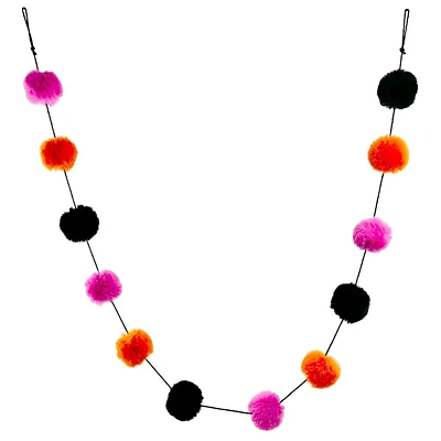 Orange, Black & Pink Pom-Pom Ball Garland, 72"