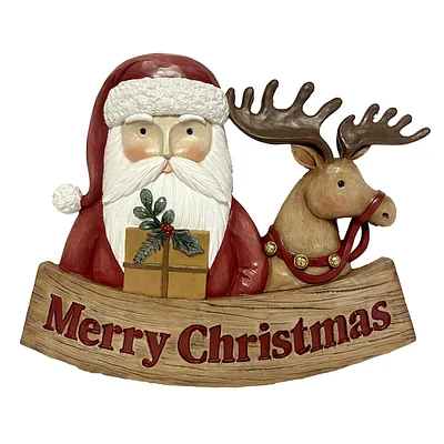 Merry Christmas Santa & Moose Wall Decor