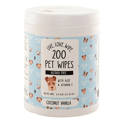 200Ct Pet Wipes Canister Coconut Vanilla