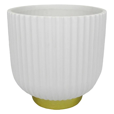 Oh Joy! Indoor White & Gold Ceramic Accent Ribbed Planter, 6"