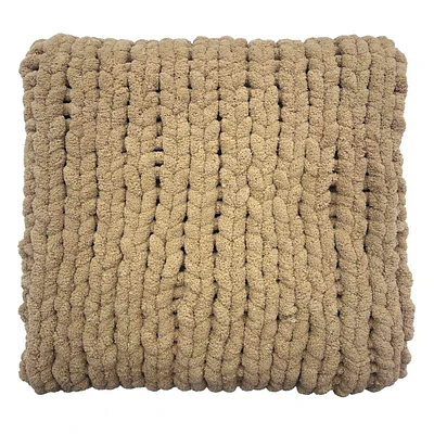 Tan Chunky Knit Throw Blanket, 50x60