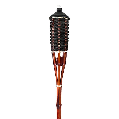 Mahogany Woven Bamboo Rope Garden Torch, 59"