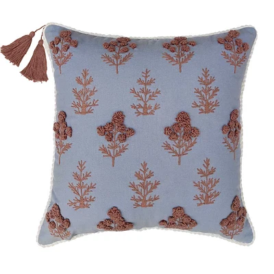 Embroidered Floral Throw Pillow, 18"