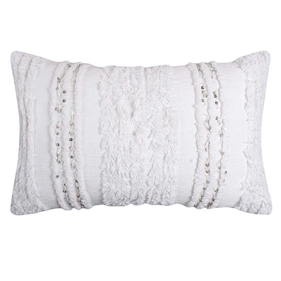 White Tufted Stripe Throw Pillow with Sequins