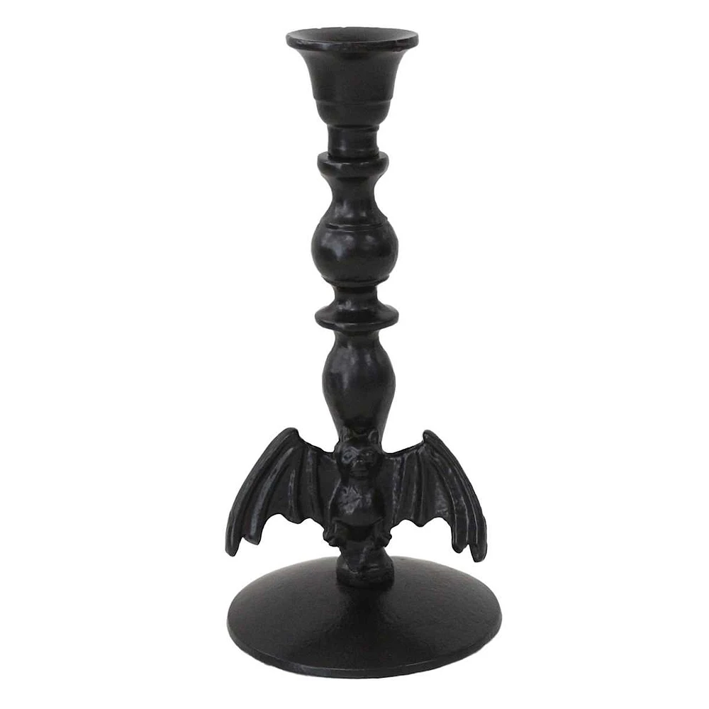 Black Candle Holder with Bat, 9.5"