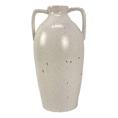 White Speckled Ceramic Vase with Handles, 12"