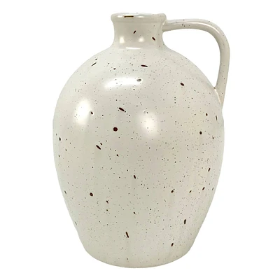 White Speckled Ceramic Vase with Handle, 8.5"