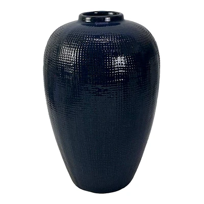 Dark Blue Textured Ceramic Vase, 10"