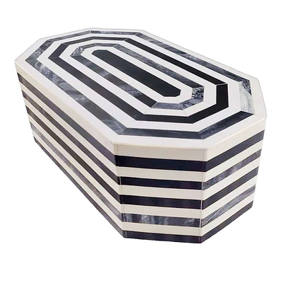 Providence Black & White Striped Decorative Box, 14x8