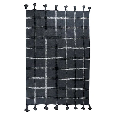 Windowpane Yarn Dyed Woven Throw Blanket with Tassels, 50x60