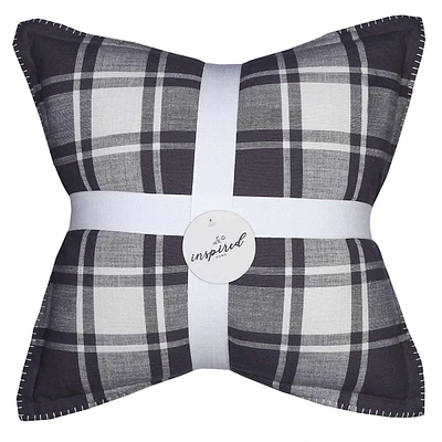 2-Pack Grey Reversible Plaid Pillows, 20"