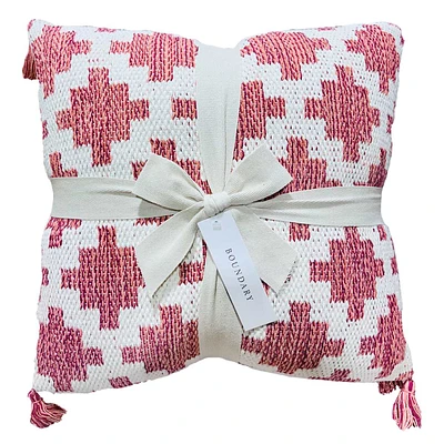 Pink Geo Throw Pillow with Tassels, 20"