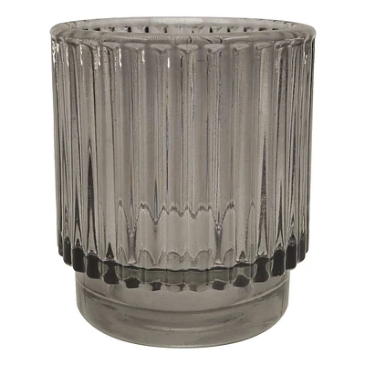 Dark Grey Glass Votive Candle Holder, 3"