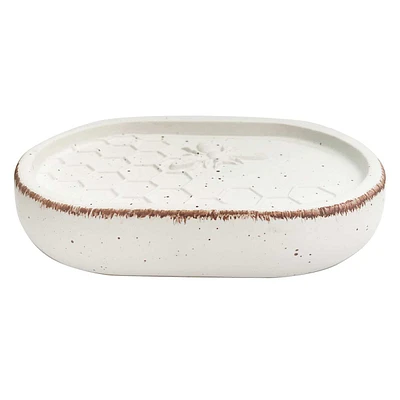 White Honeybee Ceramic Soap Dish, 5.5"