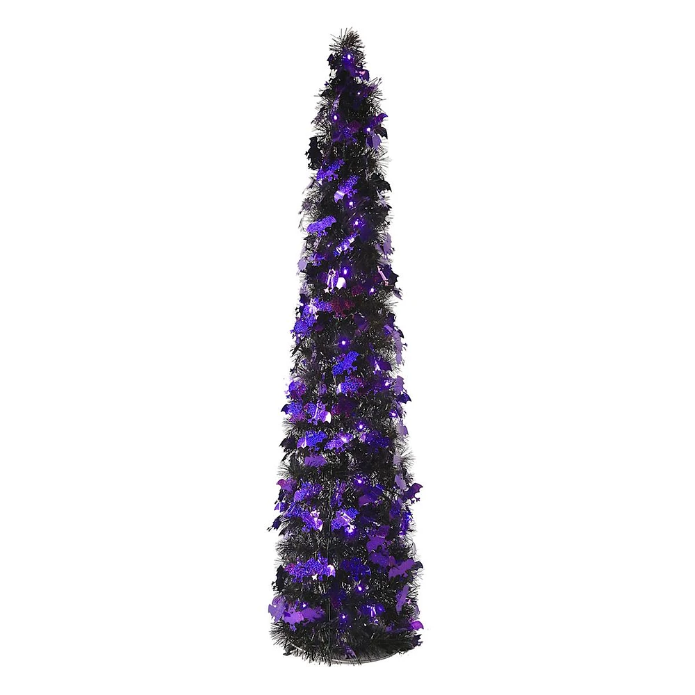 LED Tinsel Tree with Bats, 4'