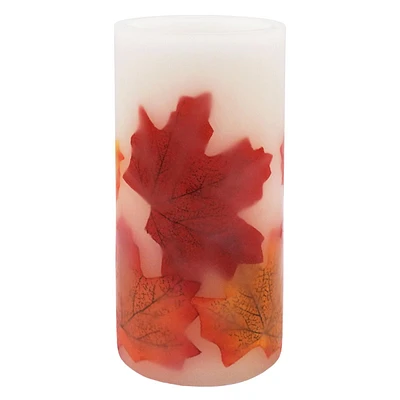 Embedded Maple Leaves LED Pillar Candle