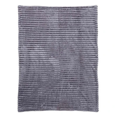 Dark Grey Channel Faux Fur Throw Blanket, 60x80