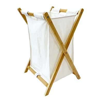 Foldable Laundry Hamper with Bamboo Frame, White