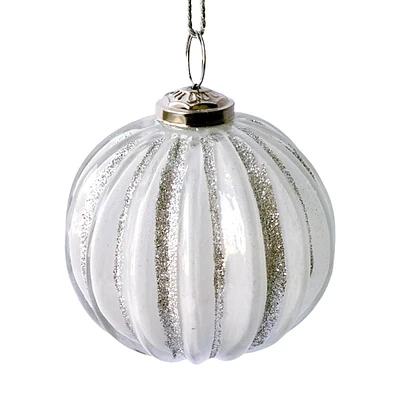 Providence Silver White Glass Ornament with Gold Glitter, 4"