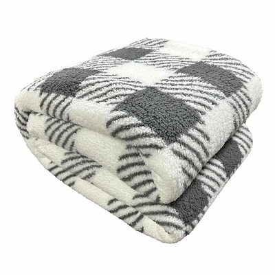 Grey Buffalo Plaid Sherpa Bed Blanket